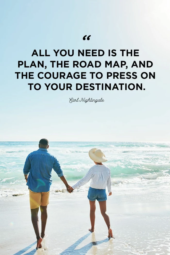 earl nightingale quote, written with black letters, strength inspirational quotes, background photo of couple on the beach