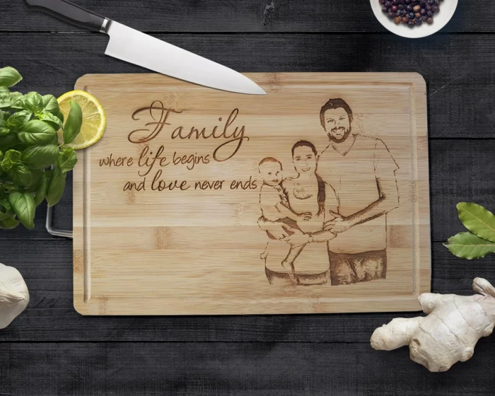 family where life begins and love never ends, personalised cutting board, anniversary gifts for her