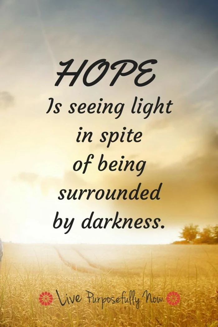 hope is seeing light in spite of being surrounded by darkness, strength motivational quotes, written with black letters