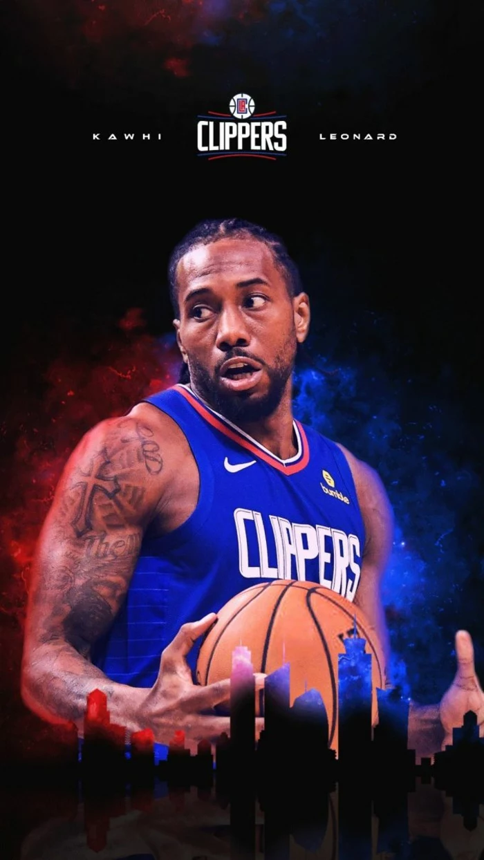 kawhi leonard, wearing los angeles clippers uniform, cool basketball pictures, holding the ball