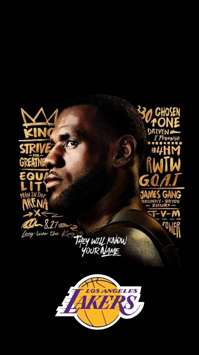 lebron james, best basketball wallpapers, words written with gold letters, los angeles lakers logo