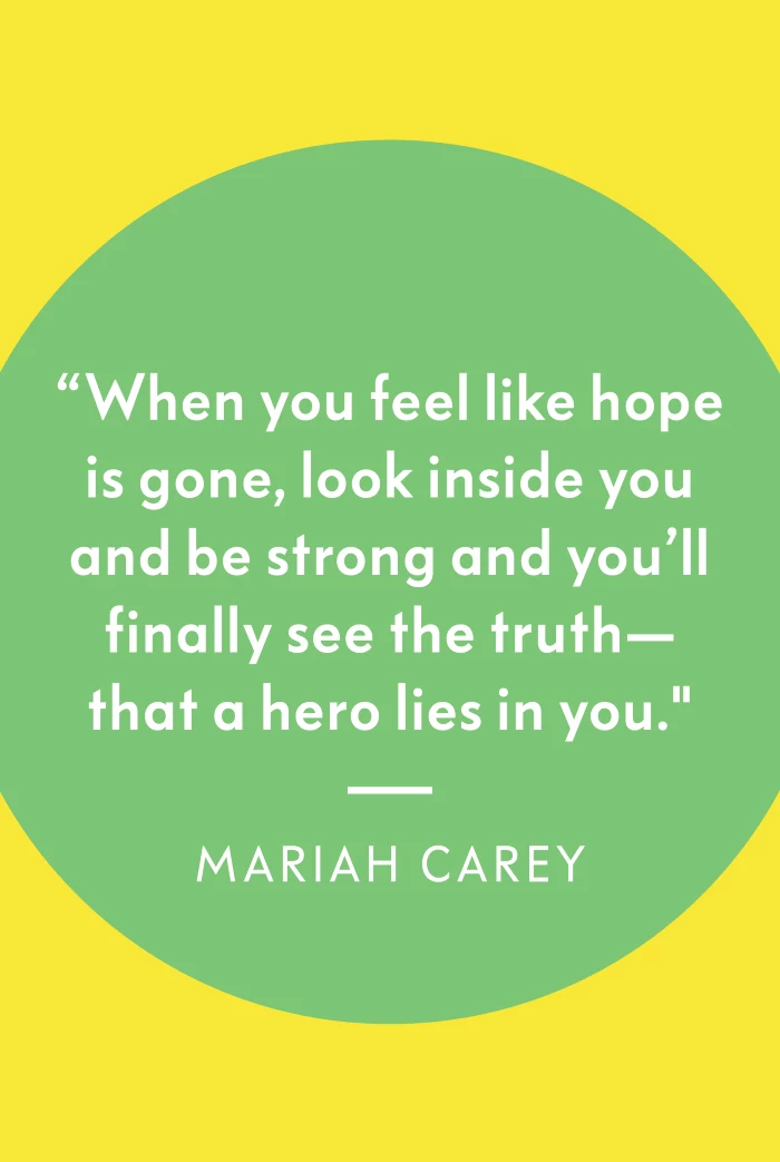 mariah carey quote from the son hero, quotes about getting through tough times, turquoise and yellow background