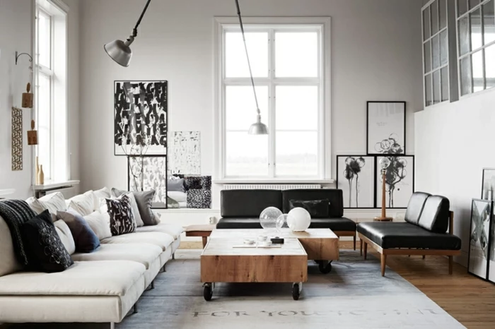 white sofa with throw pillows, how to decorate your living room, black leather sofas, wooden coffee table