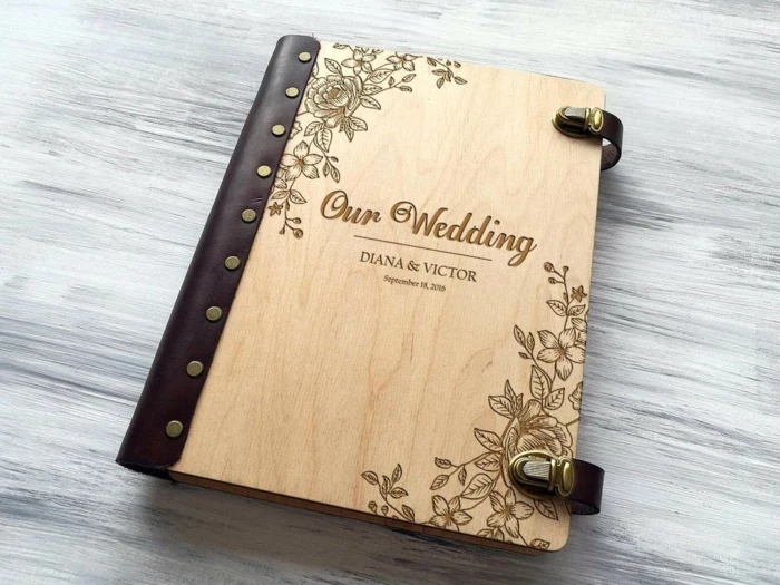 our wedding photo album, anniversary gifts for her, personalised for diana and victor, wooden covers