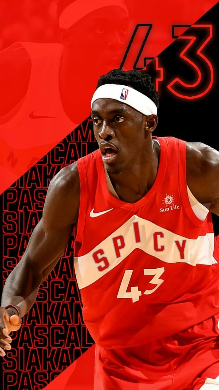 pascal siakam, wearing toronto raptors uniform, best nba wallpapers, black and red background