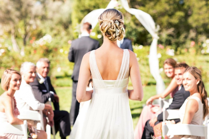 bride walking down the aisle songs, photo taken from behind, bride walking down the aisle alone