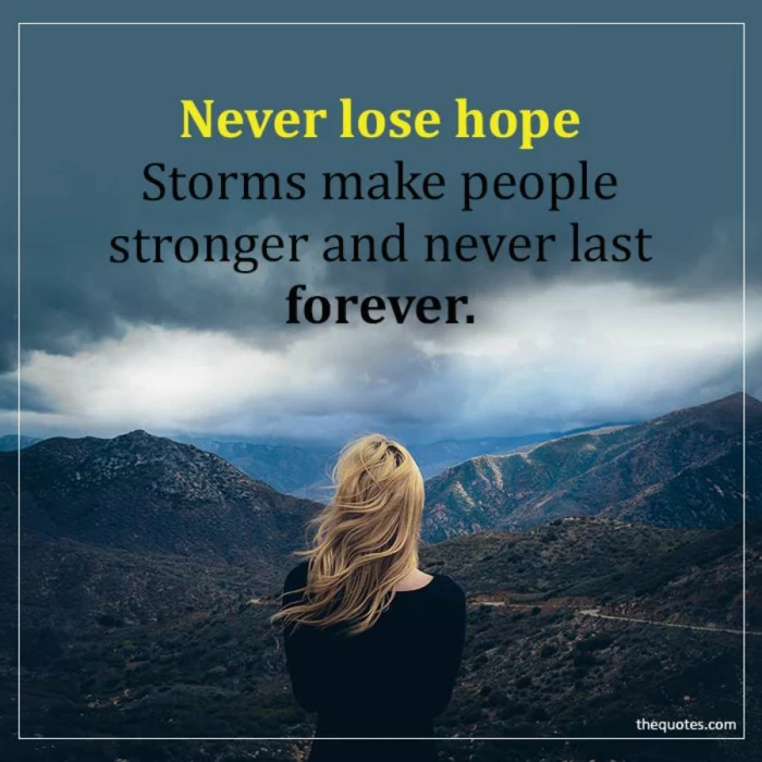 background photo of a blonde woman, losing hope quotes, written with black and yellow letters, mountain landscape