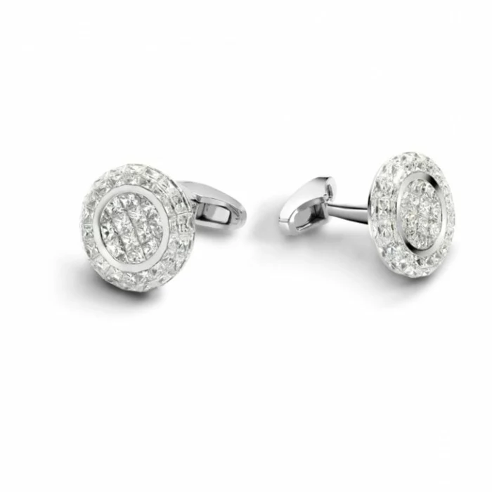 silver cufflinks with diamonds, anniversary gifts for couples, placed on white surface