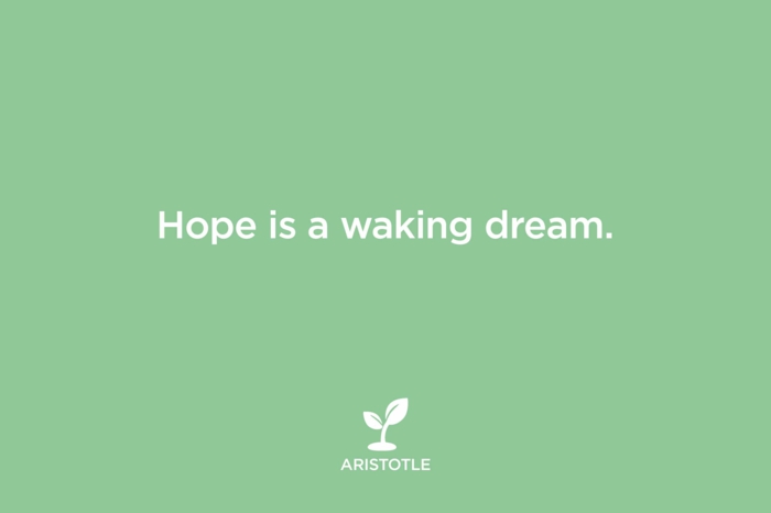 hope is a waking dream, aristotle quote, quotes about hope for the future, written with white letters on green background