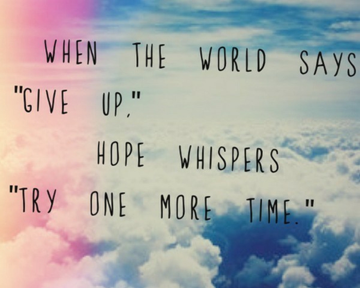 quotes about hope for the future, written with black letters, background photo from above the clouds