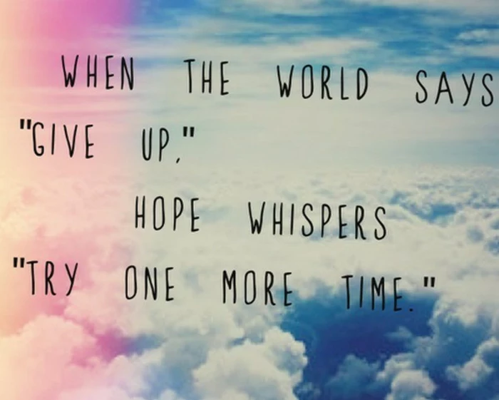 quotes about hope for the future, written with black letters, background photo from above the clouds