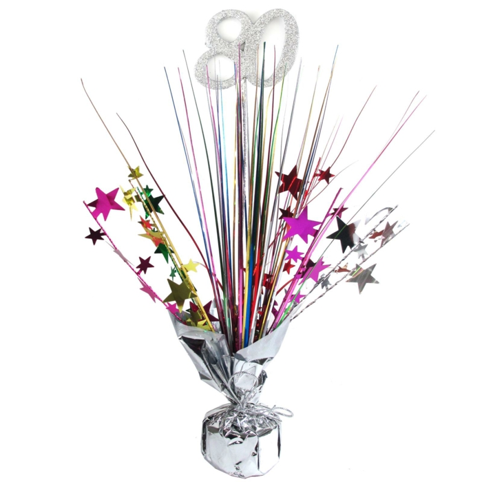 table centerpiece, made of nylon stars, 80th birthday gift ideas for mom, silver glitter number 80