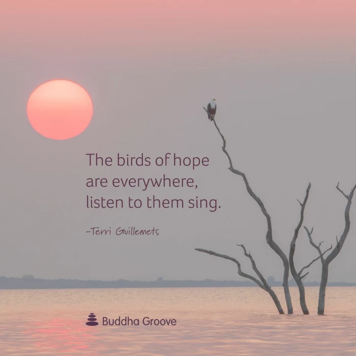 positive hopes quote, terri giuillemets quote, the birds of hope are everywhere listen to them sing