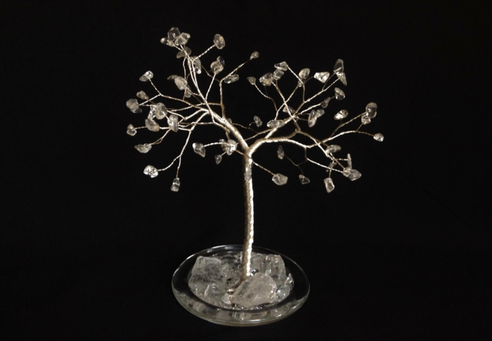 tree sculpture made of crystals, wedding anniversary gifts by year, black background