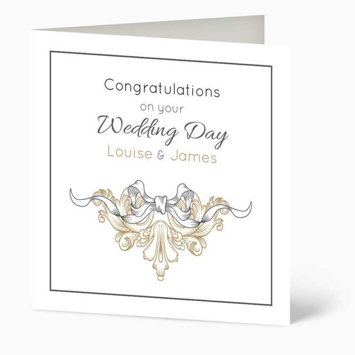 minimalistic card, what message to write in a wedding card, white card stock, drawing of a ribbon