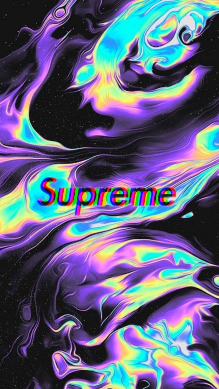 abstract background in black purple blue and yellow neon supreme logo at the center supreme girl wallpaper