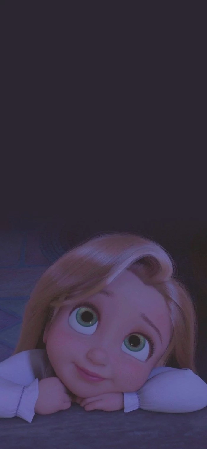 baby rapunzel looking up funny wallpapers for phones drawn with blonde hair and large green eyes