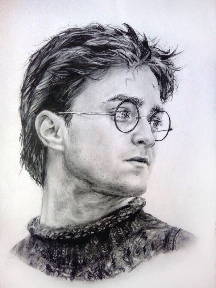 harry potter drawings, black and white pencil sketch, portrait drawing, white background