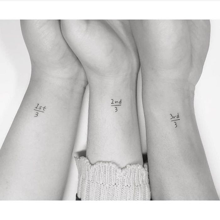 black and white photo brother sister tattoo ideas matching tattoo on three siblings first second third child wrist tattoos