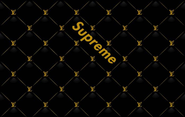 black background with louis vuitton logo on it supreme wallpaper logo written in mustard yellow