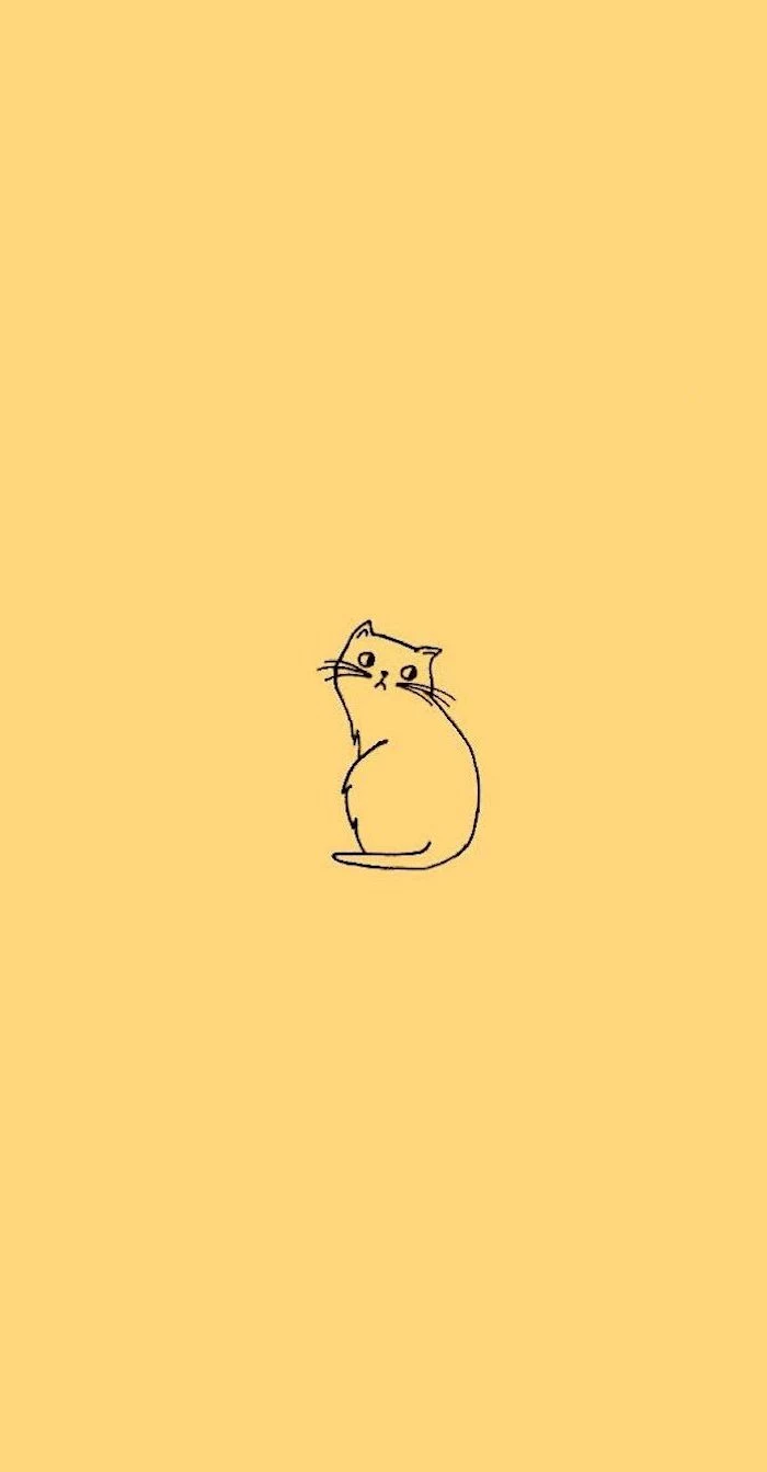 black outline of a cat with whiskers on pastel yellow background funny phone backgrounds