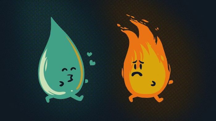 cartoon drawing of drop of water chasing after fire on black background funny desktop backgrounds