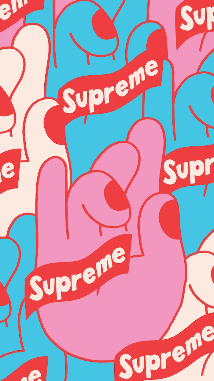 cartoon drawings of hands in pink red blue and white supreme rose wallpaper supreme logos in red and white