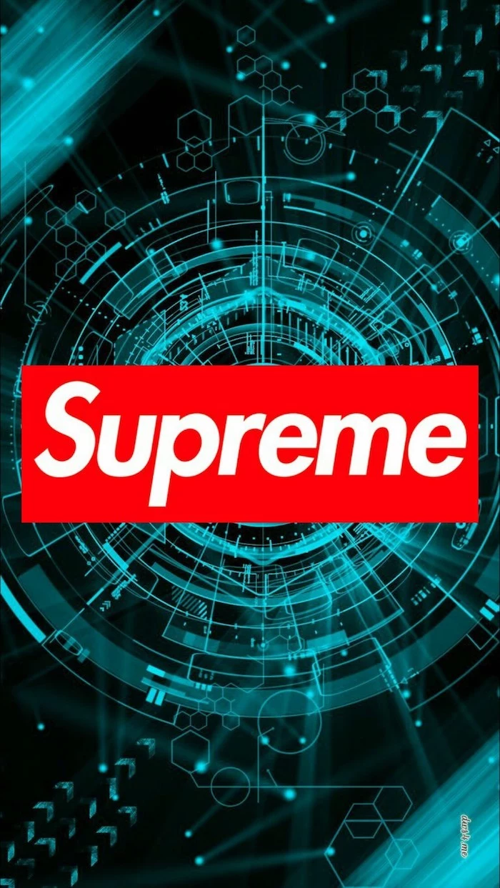 cartoon supreme wallpaper background in black and turquoise digitally created supreme logo at the center in red and white