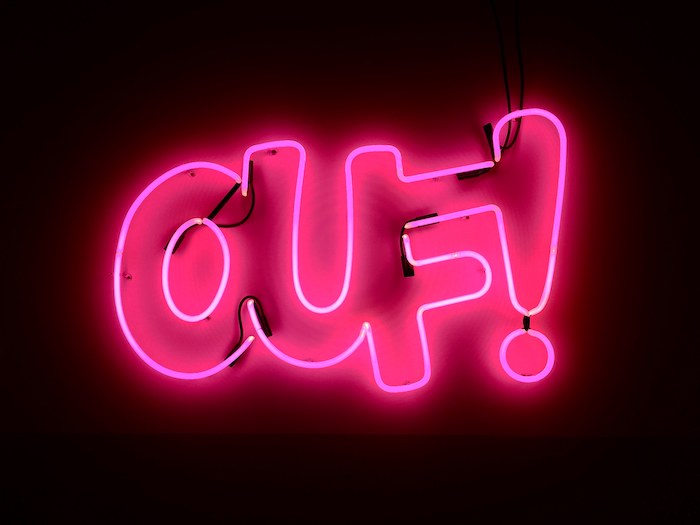 cool desktop backgrounds ouf with exclamation point pink neon sign on black background