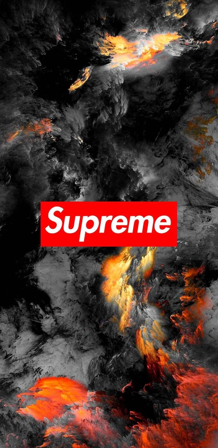 cool hypebeast wallpapers abstract background in black orange and yellow red and white supreme logo at the center