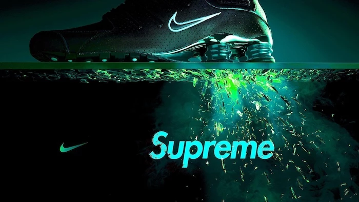 cool wallpapers supreme nike and supreme logos nike sneakers neon green blue black backgorund