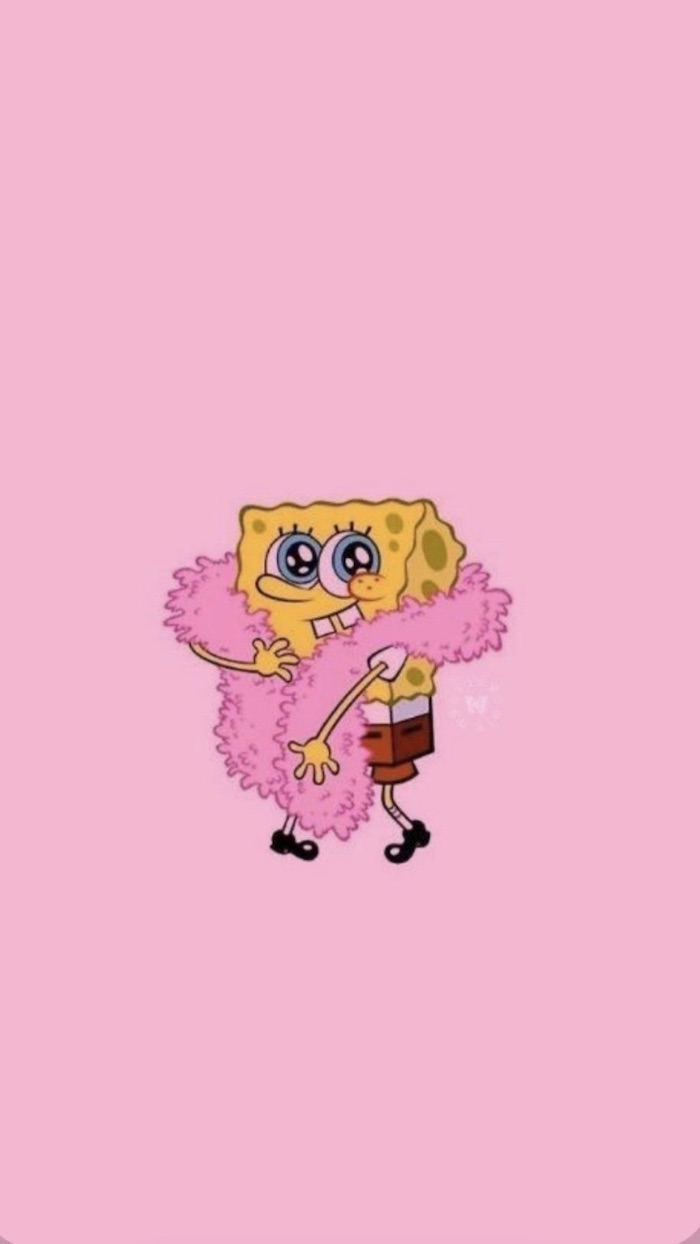 funny computer backgrounds spongebob wearing pink fluffy scarf drawn on pink background
