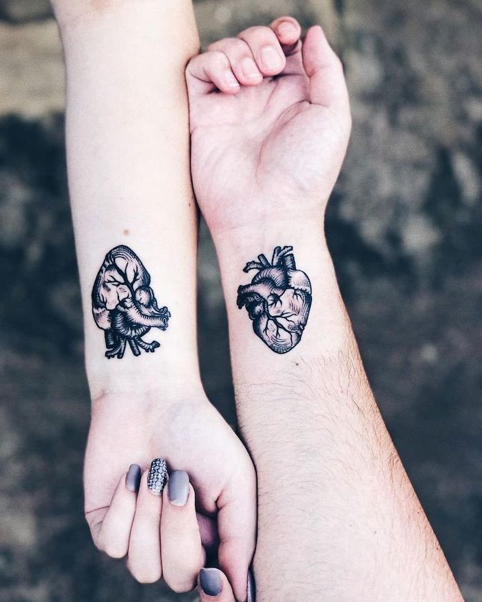 heart tattoos brother sistser tattoos small matching wrist tattoos female arm with grey nail polish