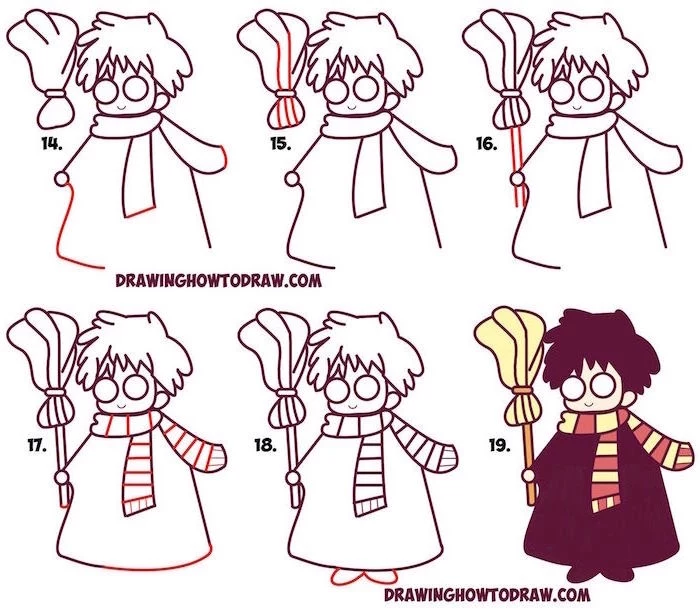 white background, harry potter things to draw, how to draw cute harry, step by step diy tutorial