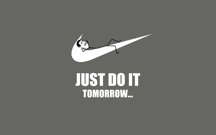 just do it tomorrow funny screensavers nike logo stick figure man lieing on it grey background