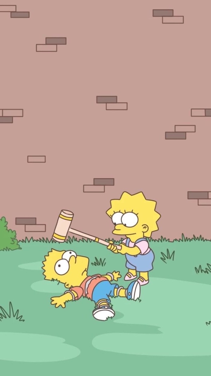 lisa simpson holding a hammer funny phone backgrounds bart simpson lieing in the grass
