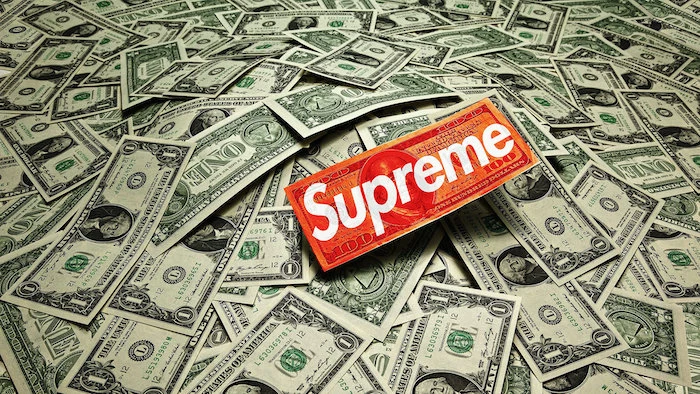 lots of one dollar bills supreme louis vuitton wallpaper supreme logo in red and white on one of them