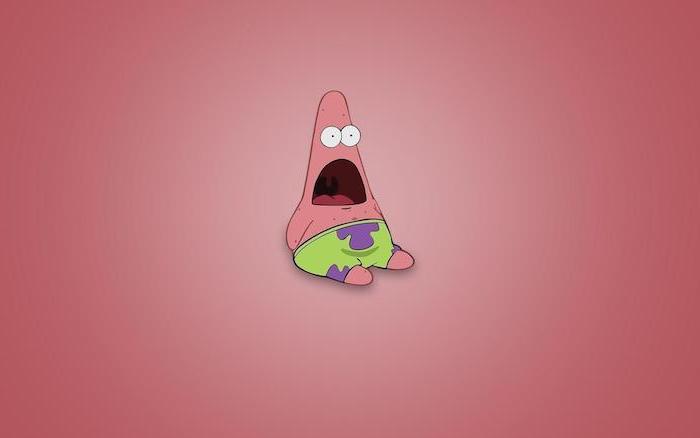 patrick from spongebob looking surprised with his mouth opened on pink background funny screensavers