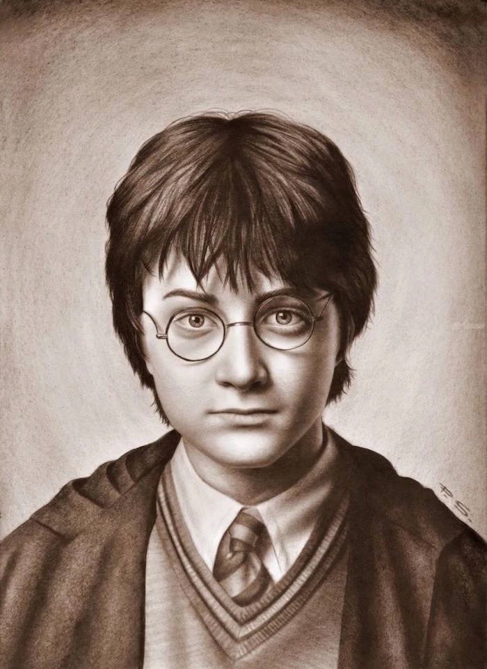 how to draw harry potter characters, black and white pencil drawing, realistic portrait drawing