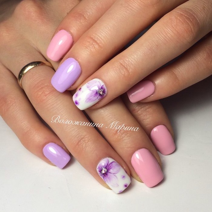 Short Acrylic Nails Purple And Blue - pic-slobberknocker