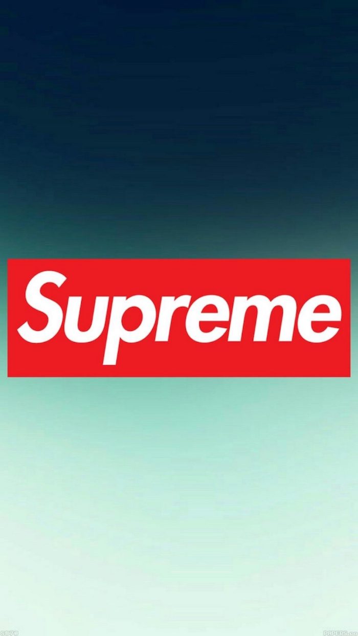 red and white supreme logo at the center black supreme wallpaper ombre blue and turquoise background