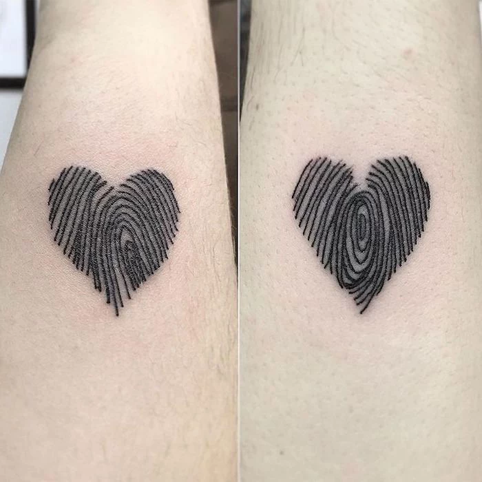 sibling tattoos matching tattoos of fingerprints in the shape of hearts small forearm tattoos