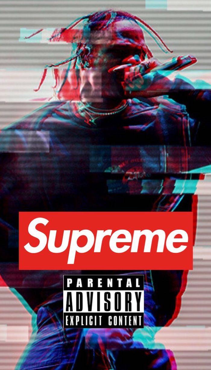 travis scott photo supreme girl wallpaper parental advisory explicit content sign supreme logo in red and white