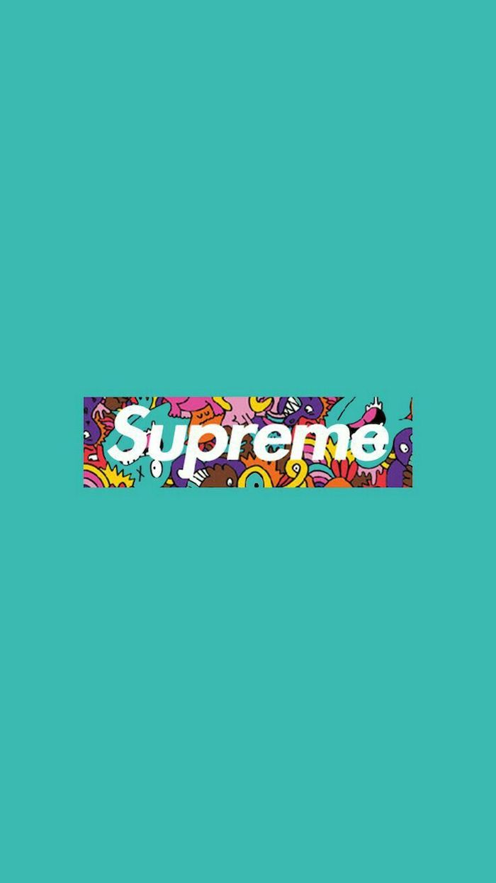 turquoise background cartoon supreme wallpaper supreme logo in white with cartoon monsters drawing