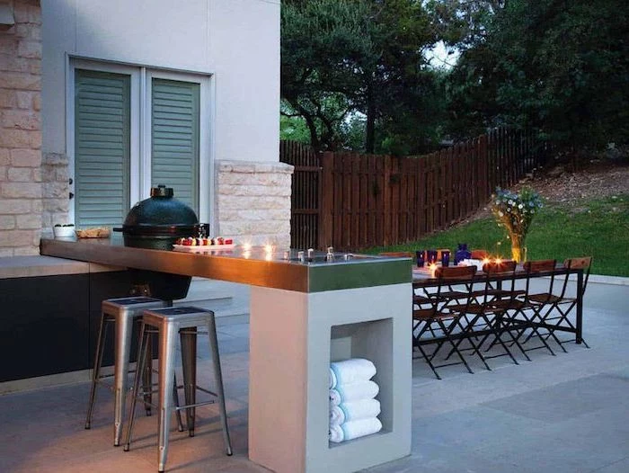 wooden dining table and chairs how to build an outdoor kitchen kitchen island with bar stools stone tiled floor