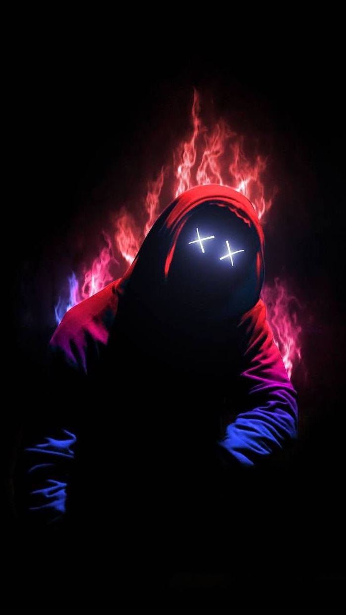 black background trendy backgrounds digital drawing of man wearing hoodie to x for eyes