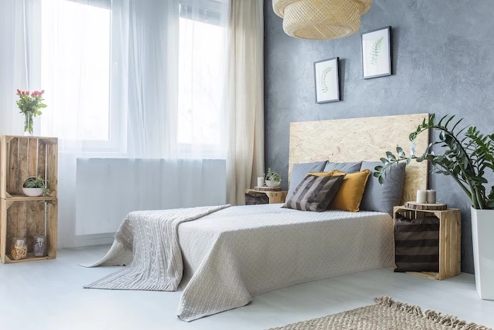 grey bedroom with bed