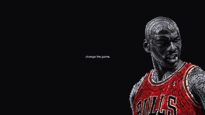 cool phone wallpapers michael jordan wearing bulls uniform change the game written on black background