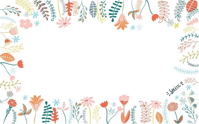 drawings of pink orange flowers green plants leaves flower background images white background