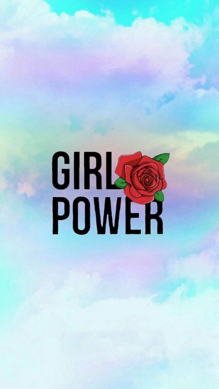 girl power written with black letters on background of sky in purple and blue iphone wallpapers for girls red rose